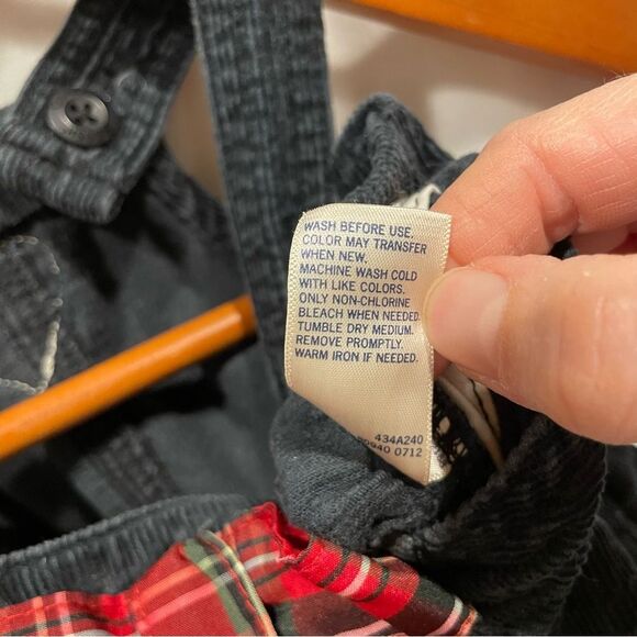 Vintage girls Osh Kosh B’gosh corduroy black overall dress plaid bow 12M - Picture 2 of 7